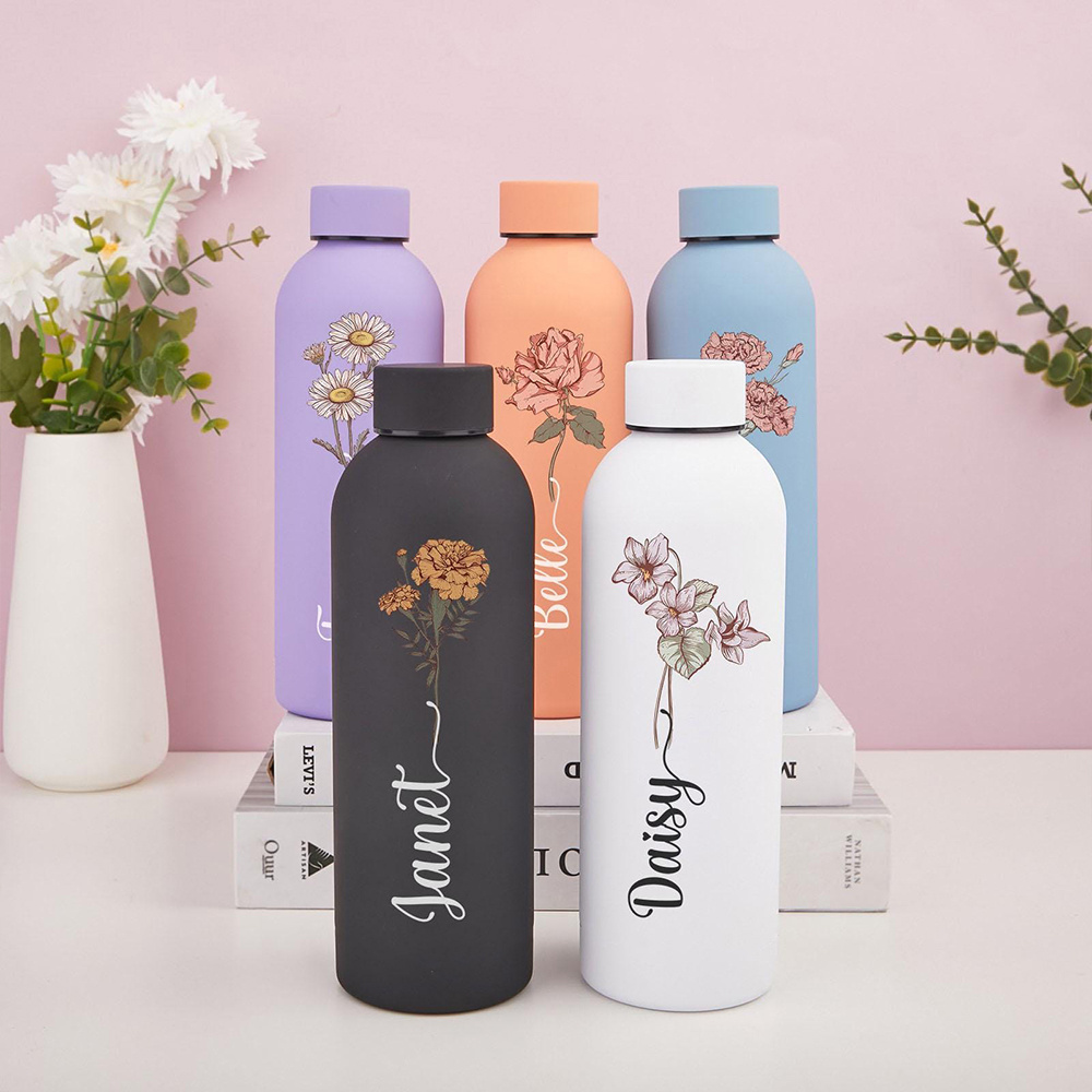Commuting By Bike - Geïsoleerde fles met bloemenprint, draagbare sportfles