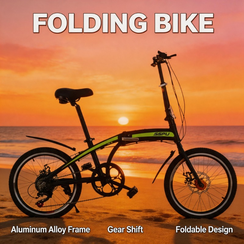 Commuting By Bike - 20-inch lichtgewicht aluminium vouwfiets, draagbaar, 7-versnellingen,