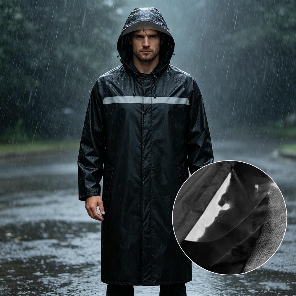 Cycling Commute In Rain - Waterdichte regenponcho met capuchon, robuuste lange